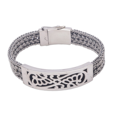 Floral Sterling Silver Wristband Bracelet