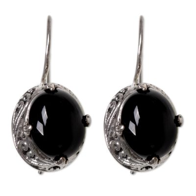 Onyx Sterling Silver Drop Earrings