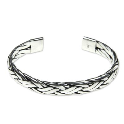 Braided Sterling Silver Cuff Bracelet from Bali