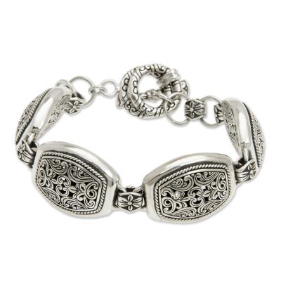 Ornate Indonesian Silver Link Bracelet