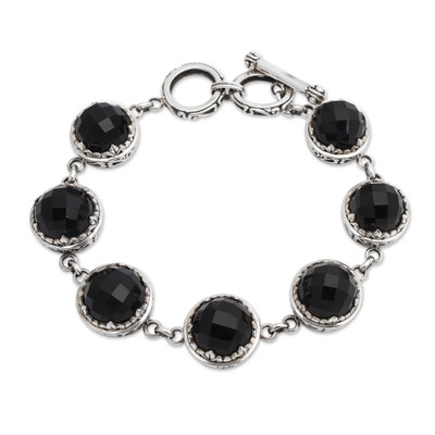 Balinese Onyx and Sterling Silver Link Bracelet