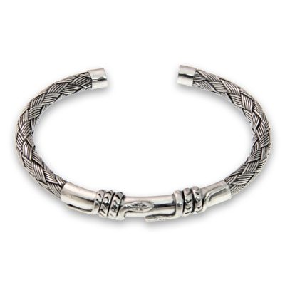 Snake Themed Sterling Silver Cuff Bracelet from Bali