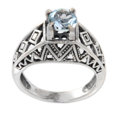 Silver Lattice Handcrafted Blue Topaz Cocktail Ring