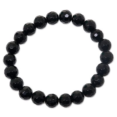 Stretch Bracelet from Bali with Faceted Round Onyx Beads