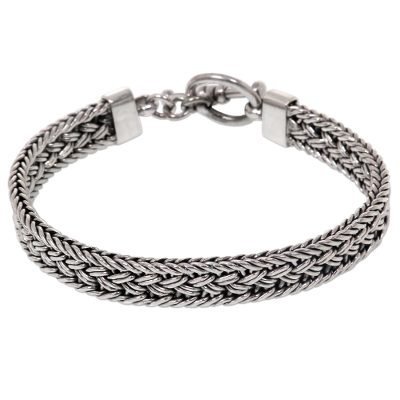 Balinese Braided Sterling Silver Bracelet with Toggle Clasp