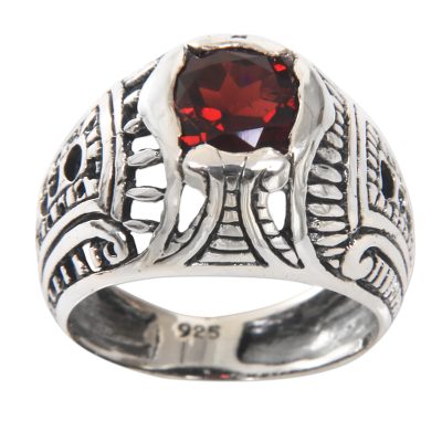 Sterling Silver Domed Ring with Faceted Red Garnet