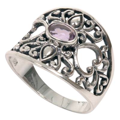 925 Silver Heart Band Ring with Amethyst Fair Trade Jewelry