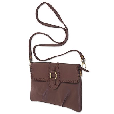 Soft Leather Brown Shoulder Bag with Bronze Fixtures