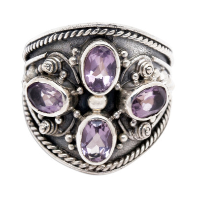 Hand Made Sterling Silver Amethyst Multistone Ring Indonesia