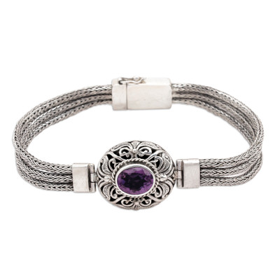 Sterling Silver and Amethyst Pendant Bracelet from Indonesia