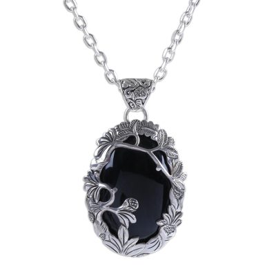 Onyx and Sterling Silver Nature Themed Necklace from Bali