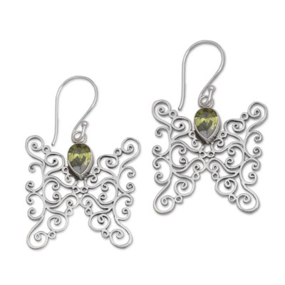 Peridot and Sterling Silver Butterfly Earrings from Bali