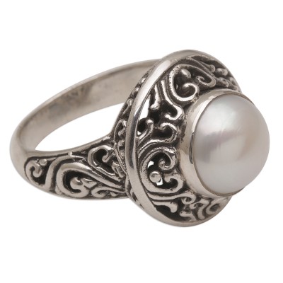 Handmade 925 Sterling Silver Cultured Pearl Cocktail Ring