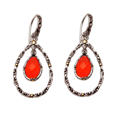 Chalcedony and Sterling Silver Gold Accented Dangle Earrings