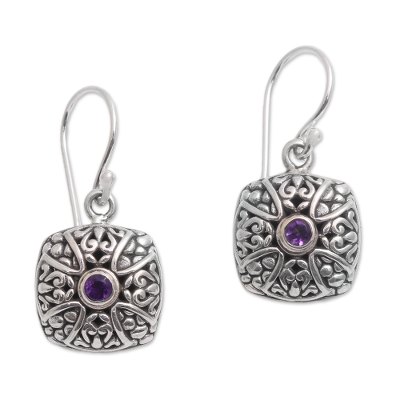Cross Motif Amethyst Dangle Earrings from Bali