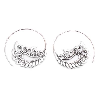 Sterling Silver Paisley Half-Hoop Earrings from Bali