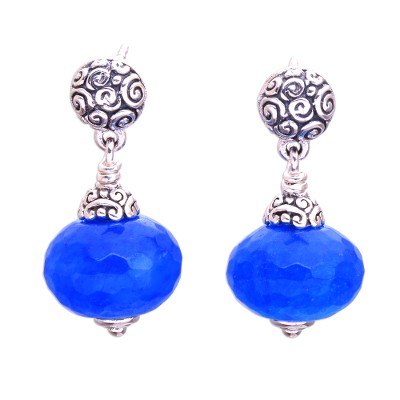 Blue Chalcedony Dangle Earrings from Bali