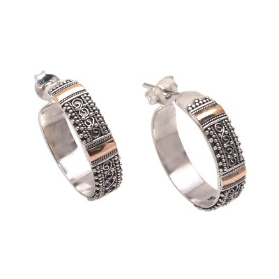 18k Gold Accented Sterling Silver Half-Hoop Earrings