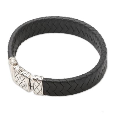 Black Leather and Sterling Silver Men