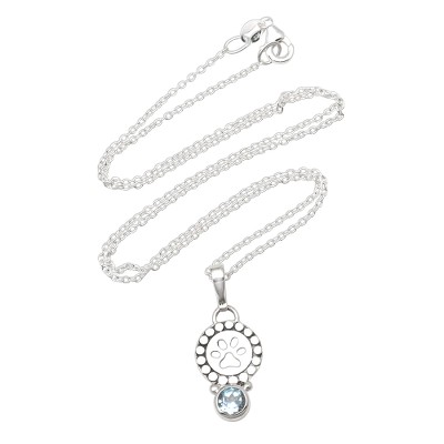 18-Inch Necklace with Faceted Blue Topaz Pawprint Pedant