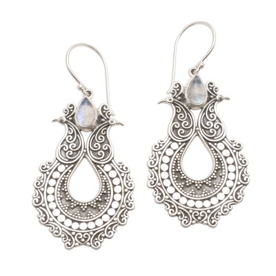 Sterling Silver Dangle Earrings with Rainbow Moonstone