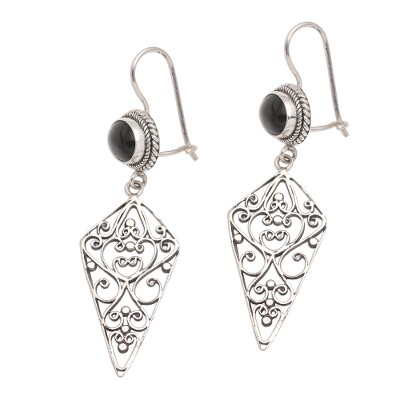 Sterling Silver and Black Onyx Kite-Shaped Dangle Earrings