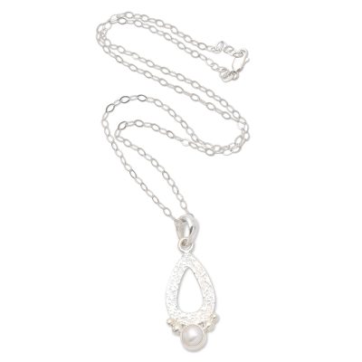 Hammered Sterling Silver and Cultured Pearl Pendant Necklace