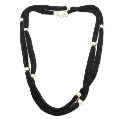 Sterling Silver Plated and Mesh Station Necklace from Bali