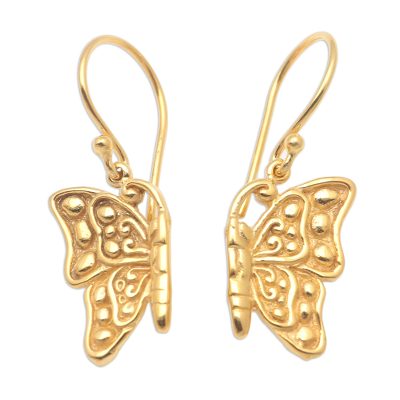 Hand Made Gold-Plated Butterfly Dangle Earrings