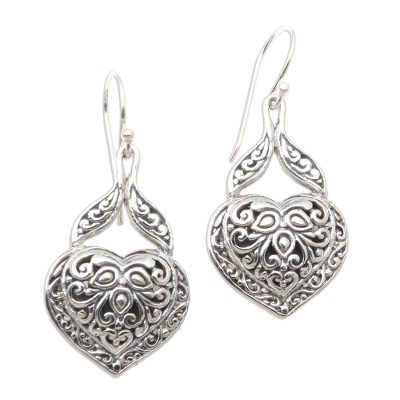 Sterling Silver Heart-Shaped Dangle Earrings