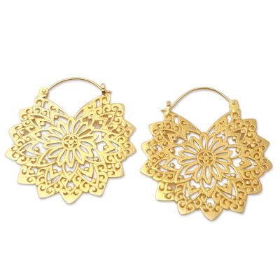 Gold-Plated Brass Mandala Hoop Earrings