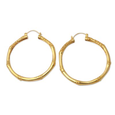 Gold-Plated Bamboo-Inspired Hoop Earrings