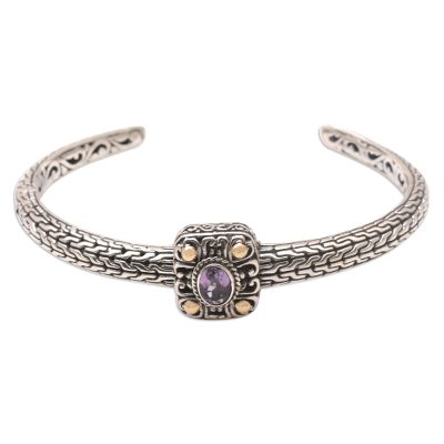 Handmade Gold-Accented and Amethyst Cuff Bracelet