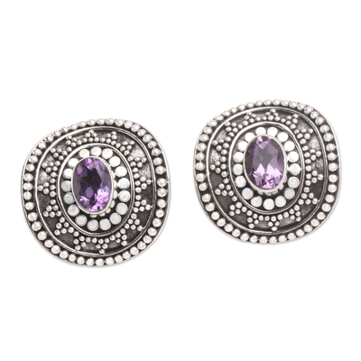 Sterling silver amethyst button earrings