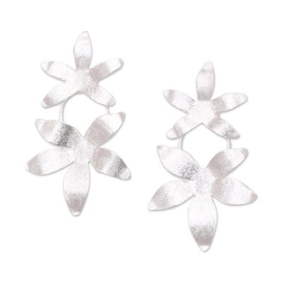 Sterling Silver Drop Earrings with Floral Motif