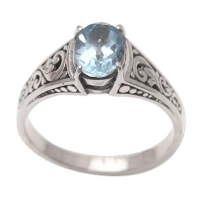 Blue Topaz and Sterling Silver Single Stone Ring