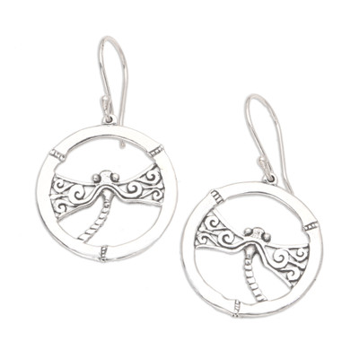 Sterling Silver Dangle Earrings with Dragonfly Motif