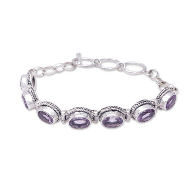 Balinese Traditional Silver and Amethyst Link Bracelet