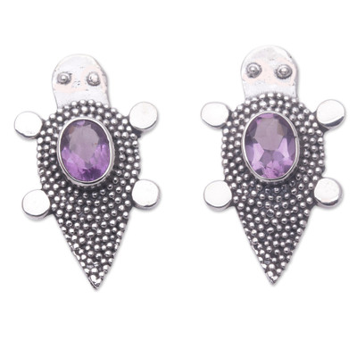 Sterling Silver Amethyst Tortoise Button Earrings