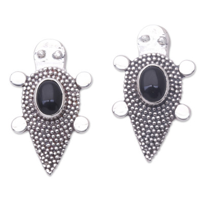 Sterling Silver Onyx Tortoise Button Earrings