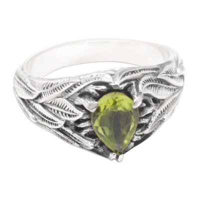 Sterling Silver Domed Ring with One-Carat Peridot Stone