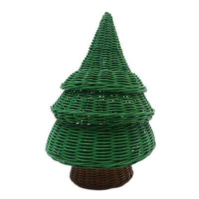 Holiday Christmas Tree Rattan Basket Painted by Hand