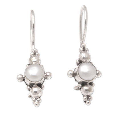 Sterling Silver Cross Drop Earrings with Cultured Pearls