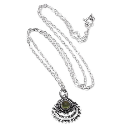Sterling Silver Pendant Necklace with Natural Peridot Gems