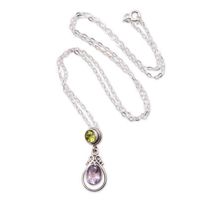 1-Carat Amethyst and Peridot Pendant Necklace from Bali