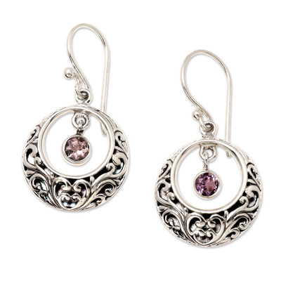 Sterling Silver Dangle Earrings with Swaying Amethyst Stone