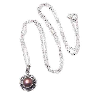 Cultured Pearl and Sterling Silver Floral Pendant Necklace
