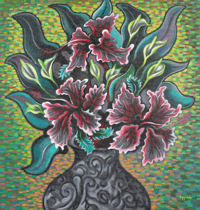 Unstretched Signed Floral Acrylic Impressionist Painting