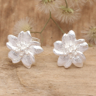 Textured Polished Sterling Silver Floral Stud Earrings