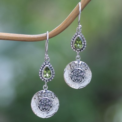 Faceted Pear-Shaped Peridot Dangle Earrings from Bali